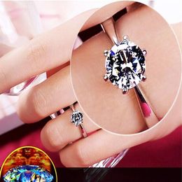 Classic Designer Six Claw Silver Colour Ring Austria Crystal diamond Wedding Ring for Bridal Christmas Gift for Women Jewellery Engag159Q