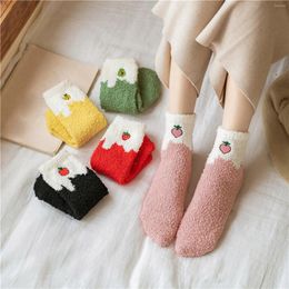 Women Socks Coral Velvet Womens Milk Fruit Embroidery Banana Thermal Fluffy Thicken Ladies Towel Floor Sleep