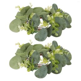 Decorative Flowers 2 Pcs Ring Outdoor Table Decor Wreath Glass Tea Party Adornment Plastic Hanging Green Leaf