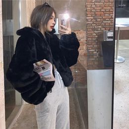 Women's Fur Korean Casual Plush Coat 2023 Green Short Faux Coats Women Stand Collar Overcoat Winter Thicken Warm Furry Jackets Woman