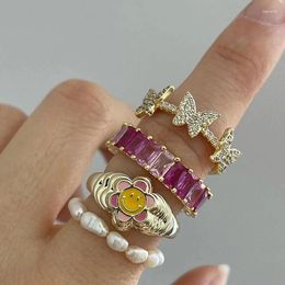 Wedding Rings Gold Colour Delicate Animal 3pc Butterfly Band Ring With Bling Clear CZ Paved For Women Minimal Fashion Jewellery Wholesale