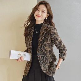 Women's Suits Women Leopard Printed Woolen Blazer Long Sleeve Single Breasted Autumn Winter Jacket Streetwear Ladies Female Outerwear