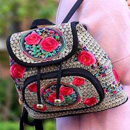 School Bags China Ethnic Embroidery Backpack Retro Floral Embroidered Ladies Rucksack Handbag Bag