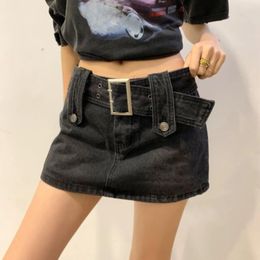 Skirts Low Waist Women Mini Black Summer Belt Sexy A Line Denim Korean Fashion Streetwear 2023 Y2K Jeans Skirt