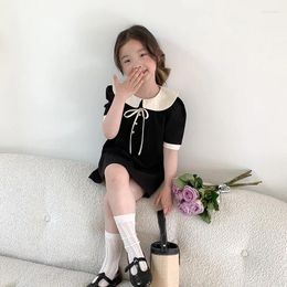 Girl Dresses Girls Dress Summer Black Elegant Party Lovely And Sweet Princess Kids Clothes Knee-Length All-match Doll Collar