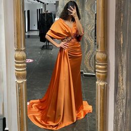 Orange Prom Dresses V-Neck Mermaid Evening Dress Off The Shoulder Floor Arabia Tail Party Gowns Plus Size 328 328