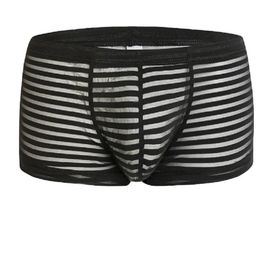 Underpants Sexy Mesh Striped Ice Silk Boxers Shorts Mens See Through Transparent Men Underwear Male Gay Penis Pouch272d