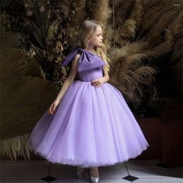 Girl Dresses Elegant Puffy Lavender One Shoulder Flower For Wedding Party Princess Ball Gown Big Bow First Communion Formal Wear