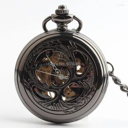 Pocket Watches High Quality Vintage Black Hollowed Roman Dial Mechanical Hand Wind Watch Antique Skeleton Men Wholesale