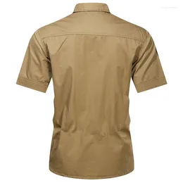 Men's Casual Shirts Summer Military Shirt Men Short Sleeve Turn Down Collar Cotton Breathable Mens S Solid Colour Safari Style Tops