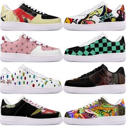 DIY shoes winter fashionable lovely autumn mens Leisure shoes one for men women platform casual sneakers Classic White Black cartoon graffiti trainers sports 9673