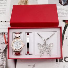 Wristwatches 3Pcs Fashion Watch Jewelry Set Diamond Women Rhinestone Ladies Watches For Relogio Feminino With Box