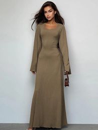 Casual Dresses Sunny Loose Ribbed U-neck Solid Colour Elegant Maxi For Women Fashion Bandage Bodycon Sexy Dress Party Robe