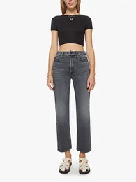 Women's Jeans Blue Or Grey Ankle-length High Waist Stretch Zipper 2023 Autumn Ladies Fashion Denim Pants