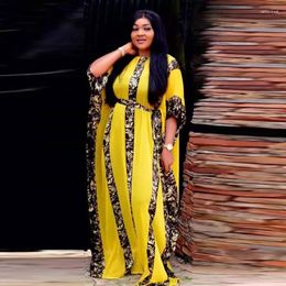Ethnic Clothing Fashionable African Chiffon Round Neck Bat Sleeve Belt Print Comfortable Cool Dress Large Size Tulle Noble Women's Long