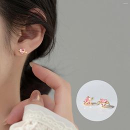 Stud Earrings 925 Sterling Silver Sweet Mini Pink Color CZ Heart For Women/Teen Daily Wear Jewelry