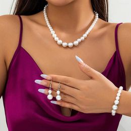 Necklace Earrings Set Ailodo Elegant Imitation Pearl Bracelet Jewelry For Women Fashion Party Wedding Girls Gift