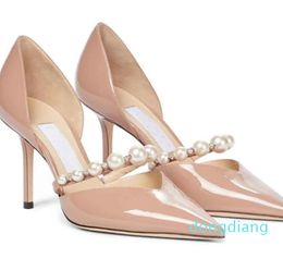 Perfect Summer Bridal Wedding Dress Shoes Aurelie Pumps Lady Sandals Pearls Strap Luxury Brands Pointed Toe High Heels Women Walking With Box