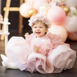 Girl Dresses Gorgerous Pink Puffy Big Bow Baby Dress Layers Tulle Satin Little Princess First Birthday Custom Party Gown 2023