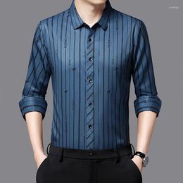 Men's Casual Shirts Striped Premium Shirt Mens Designer Clothes Long Sleeve Classic Spring Quality Smooth Comfortable Silky Luxury Camisas