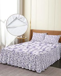 Bed Skirt Lavender Flowers Watercolour Elastic Fitted Bedspread With Pillowcases Mattress Cover Bedding Set Sheet