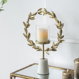 Candle Holders French Retro Metal Garland Living Room Dining Candlestick With Marble Base Home Decoration Wedding Designer Display Props