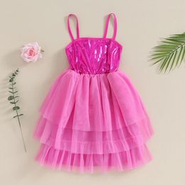 Girl Dresses 7-12Y Kids Girls Party Princess Dress Baby Spaghetti Strap Layered Tulle Ball Gown Children Summer Clothing