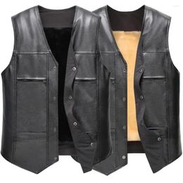 Hunting Jackets Men Vest Leather Waistcoat Motorcycle Coat Warm Autumn Sleeveless Jacket Velvet Solid Clothing For Daily Wear