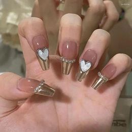 False Nails 24Pcs Press On With Glue Love Heart Letter Long Almond Glossy Nail Extension Full Cover Salon Women Girls Fake Kit