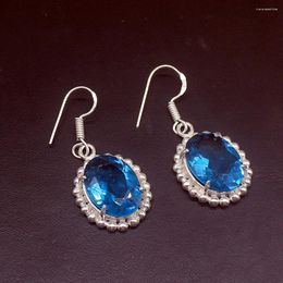 Dangle Earrings Hermosa Gushing Shiny Blue Topaz Arrival Silver Colour Jewellery Gifts Drop For Women Girls 1 5/8 Inch FQ261