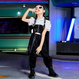 Stage Wear Tops Cargo Pants Streetwear Ballroom Hip Hop Dance Rave Clothes Jazz Performance Costumes For Girls White Crop