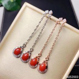 Dangle Earrings KJJEAXCMY Fine Jewelry 925 Sterling Silver Inlaid Natural Red Coral Female Eardrop Support Detection