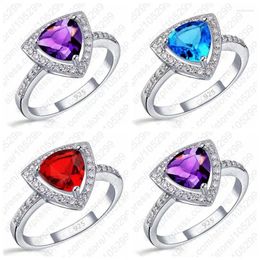 Cluster Rings Fat Triangle Cubic Zirconia 925 Sterling Silver Jewellery CZ Stone Finger US Size6-9 Fast Nice Accessories