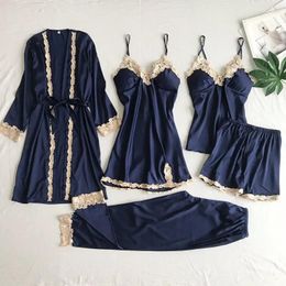 Women's Sleepwear Underwear Five-piece Clothes Sexy Pyjamas Home Simulated Bath Set Sling Ladies Silk