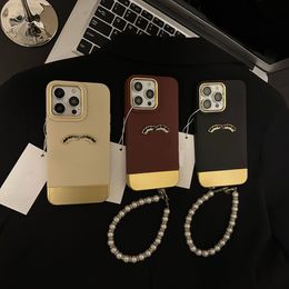 Classic Designer Leather Letter Pearl Bracelet Phone case iPhone 15 14 14Pro 14Plus 13 12 Mini 11 Pro X XS Max XR Luxury leather case