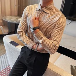 Men's Casual Shirts 2023 Autumn Winter Plaid Shirt Men Long Sleeve Slim Business Formal Dress Fashion Social Party Blouse Clothing