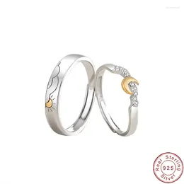Cluster Rings European S925 Sterling Silver Couple Ring CZ Moon And Sun For Women Birthday Party Gift Fine Jewellery