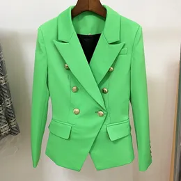 Women's Suits HIGH QUALITY 2023 Baroque Designer Blazer Lion Buttons Double Breasted Classic Slim Fit Jacket Apple Green