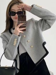 Women's Suits Blazer Chic Elegant Round Neck Clothing Casual Temperament Double-breasted Irregular Long Sleeve Coat Clothes Top