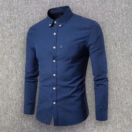 Men's Dress Shirts 2024 Oxford Spinning Long Sleeve Shirt Korean Edition Non Iron Fit Solid Colour Casual Wear