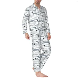 Men's Tracksuits Sausage Dog Long-Sleeved Pyjama Set With Cotton Flannel Men Pants And Long Sleeve