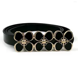 Belts PU Leather Flower Metal Buckle Head Women Summer Fashion Versatile Dress Pin Belt Decorative Bowknot Casual Multifunctional