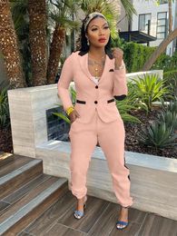 Women's Two Piece Pants Streetwear Blazer Suit Women 2 Set Outfits Autumn Clothes Side Stripe Top And Suits Woman Sets Tracksuit