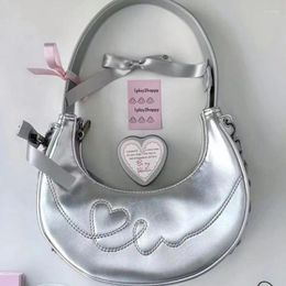 Evening Bags Xiuya Sweet Cool Shoulder Bag For Women Silver Pu Leather Heart Prints Handbag Fashion Cute Luxury Designers Underarm