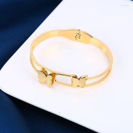 Bangle Stainless Steel Gold Color Frosted Butterfly Open Bangles 2023 Bracelet Women Romantic Valentines Day Gift Fashion Jewelry