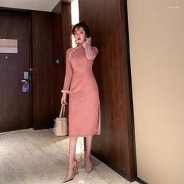 Ethnic Clothing Improved Cheongsam Young Autumn/winter 2023 Mink Wool-like High-end Banquet Dress Long-sleeved