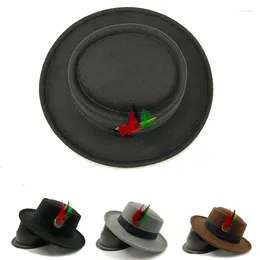 Berets Porkpie Hats For Men Fedoras Jazz Feather Flat Top Hat Panama Fashion Sombrero Hombre Chapeu Masculino Vintage Business