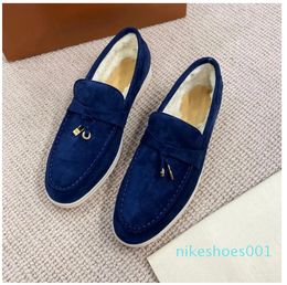 Winter Dress Casual Shoe Walk Flats Suede Leather Fur Inside Winter Driving Design Open Mens Women Mocassin