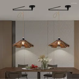 Pendant Lamps Dining Room Chandelier Table Study Rocker Arm Retractable Displacement Bedroom Bedside Lamp Japanese Folding Led