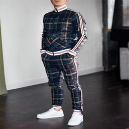 men's tracksuit spring autumn fashion Plaid tracksuit casual two piece set men's sports suit clothing men sets1318a